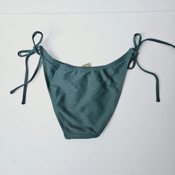 J.Crew Women's Green Ribbed Curved Waist Cheeky String Bikini Bottoms Size Small - Picture 5 of 10